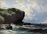 Rocky Canvas Paintings - Rocky Head with Sailboats in Distance